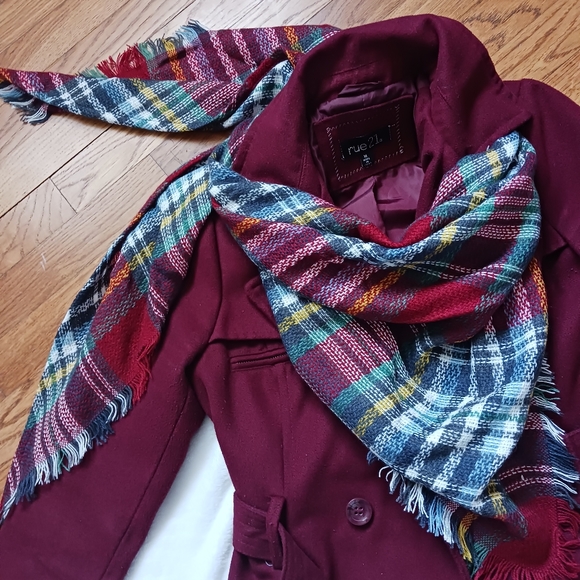 Wander Agio • Women's Woolen Yarn Plaid Stripe Triangle Shawl Scarf, NWOT - Picture 9 of 10